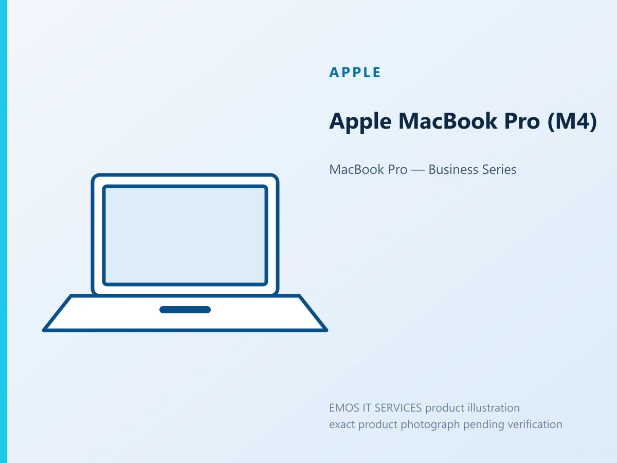 Apple MacBook Pro (M4) — EMOS IT SERVICES product illustration; exact product photograph and screen size pending verification