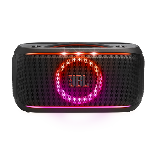JBL PartyBox On-The-Go 2 with Two Wireless Mics; Representative same-model-family image. Black base JBL PartyBox On-The-Go 2 speaker alone, not On-The-Go 2 Plus or the first generation. Source regional listing has one microphone; no microphones are pictured. The owner offer remains the two-microphone bundle. Supplied microphones, regional plug and accessories confirmed on quotation.