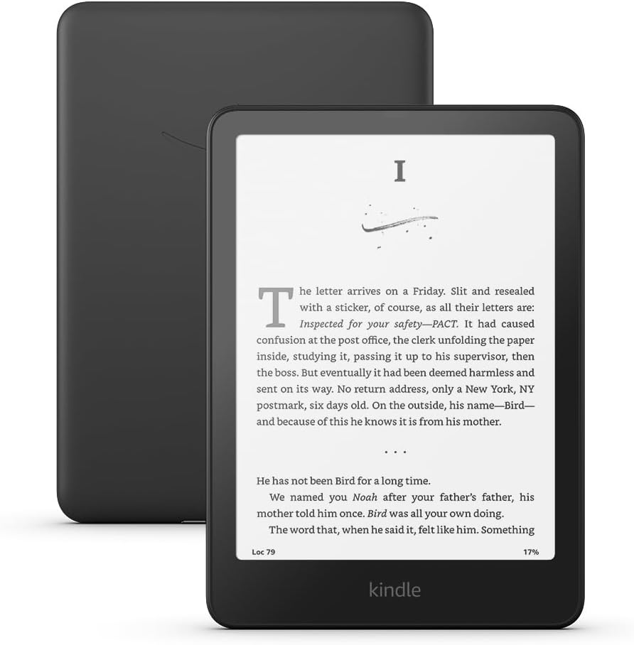 Amazon Kindle Paperwhite 16GB 12th Generation; Representative same-model-family image. Black Kindle Paperwhite 12th generation 16GB (2024), shown front and rear; not an earlier generation or 32GB Signature Edition. The same physical model represents the owner 16GB configuration. Supplied finish, region, advertising option and accessories confirmed on quotation.