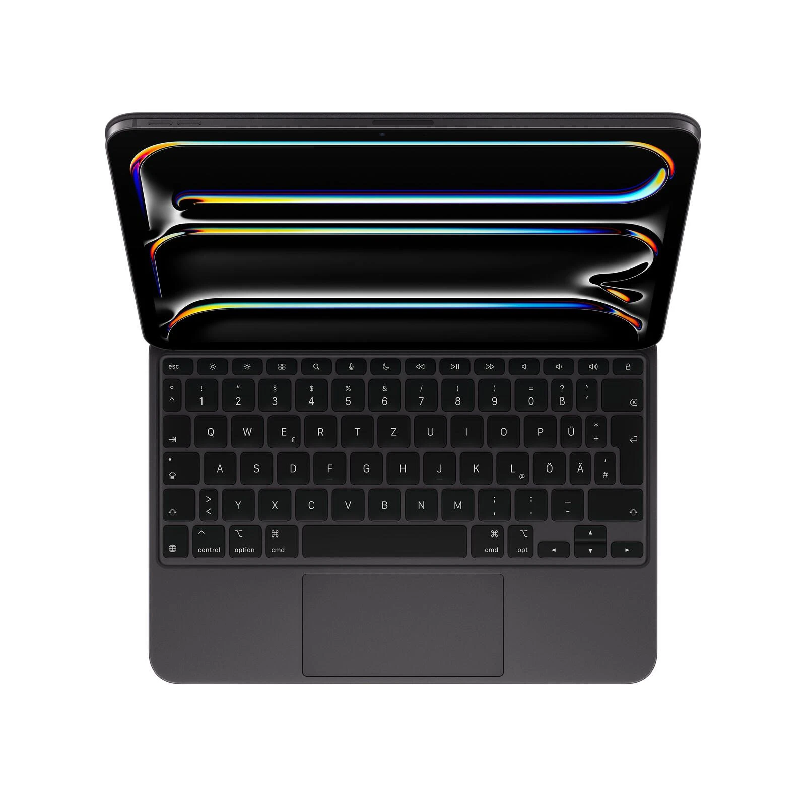 Green Lion Magic Keyboard Case 13-inch; Representative tablet keyboard-case hardware: Apple Magic Keyboard for iPad Pro 11-inch M4/M5 with German key layout is pictured. This is not the Green Lion 13-inch case or its supplied layout. The demonstration iPad is not included; compatibility, pencil holder, dimensions and supplied accessories must be confirmed on quotation.