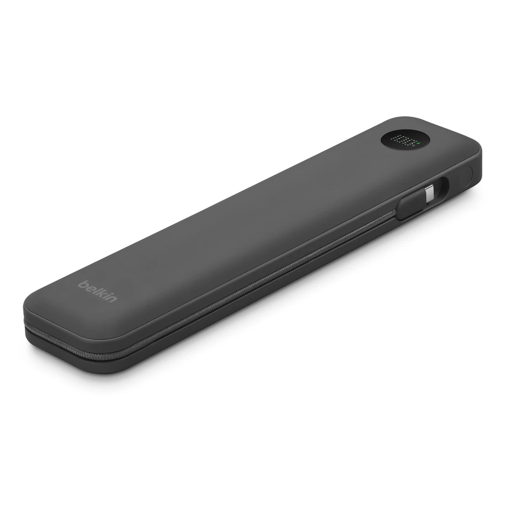 Powerology Mini Power Bank 15000mAh 45W; Representative power-bank hardware with integrated USB-C cable and charge display: Belkin UltraCharge Pro 20K (20000mAh, up to 70W reference) is pictured. This is not the Powerology Mini 15000mAh 45W device and does not verify its size, output, colour display or supplied ports. Actual hardware and accessories will be confirmed on quotation.