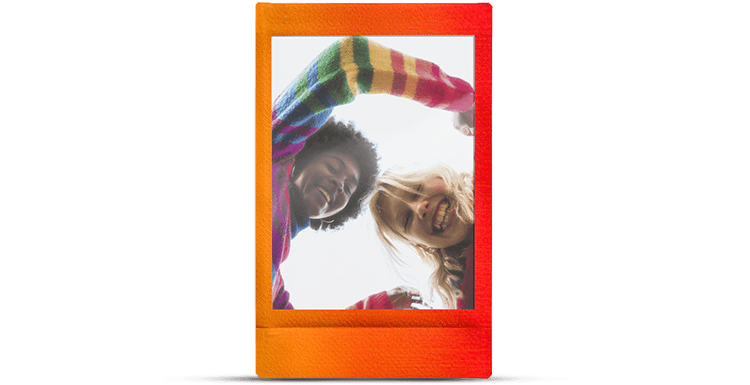 Fujifilm Instax Mini Film Colored Borders Rainbow; Exact named film-design illustration. Manufacturer example print of the Rainbow Instax mini film border. The sample photograph illustrates the film border, not a supplied print or retail pack; film count and packaging confirmed on quotation.