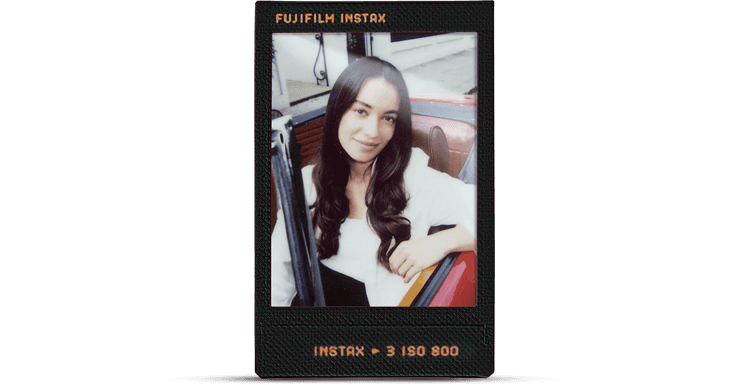 Fujifilm Instax Mini Film Colored Borders Contact Sheet; Exact named film-design illustration. Manufacturer example print of the Contact Sheet Instax mini film border. The sample photograph illustrates the film border, not a supplied print or retail pack; film count and packaging confirmed on quotation.