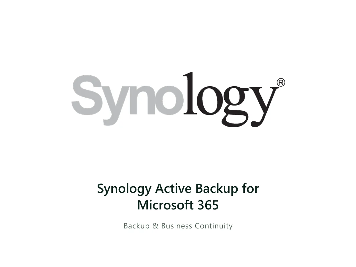 Synology Active Backup for Microsoft 365 — Synology solution card with the official Synology logo