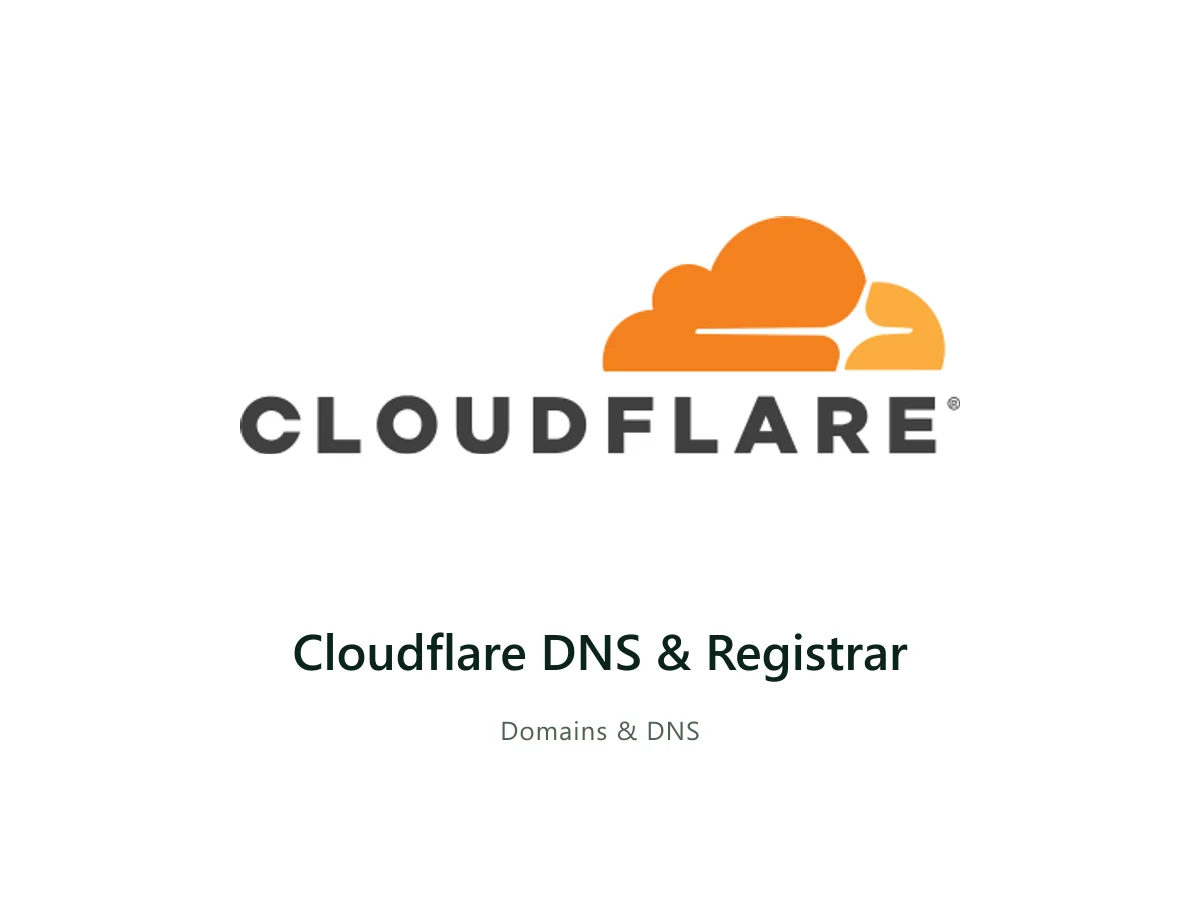 Cloudflare DNS & Registrar — Cloudflare solution card with the official Cloudflare logo