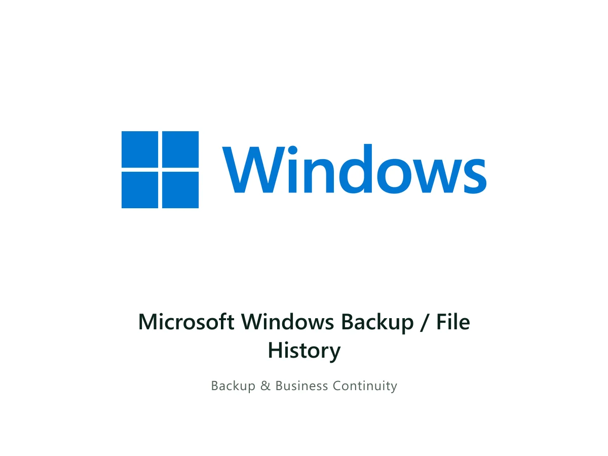 Microsoft Windows Backup / File History — Microsoft solution card with the official Microsoft logo