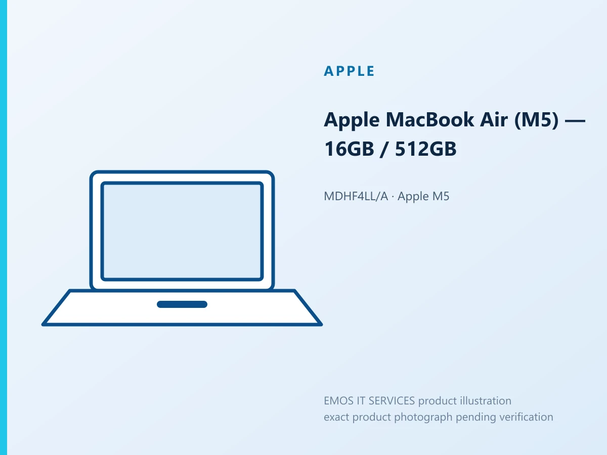 Apple MacBook Air (M5) — 16GB / 512GB — EMOS IT SERVICES product illustration; exact product photograph pending verification