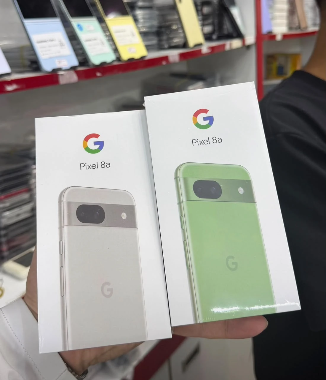 Sealed Google Pixel 8a retail boxes in EMOS IT SERVICES stock