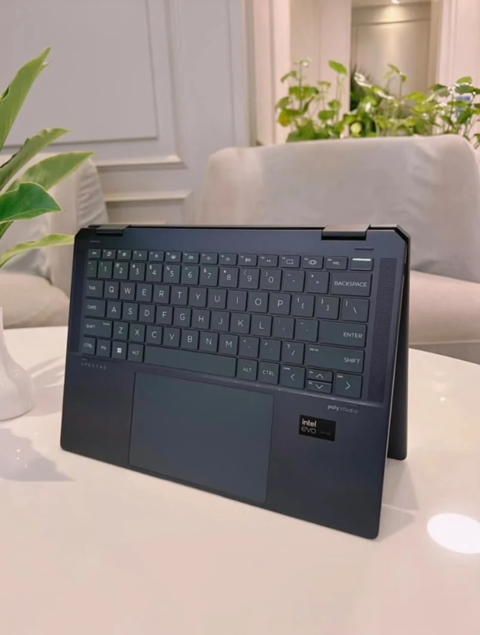 HP Spectre x360 14-inch convertible laptop in tent mode