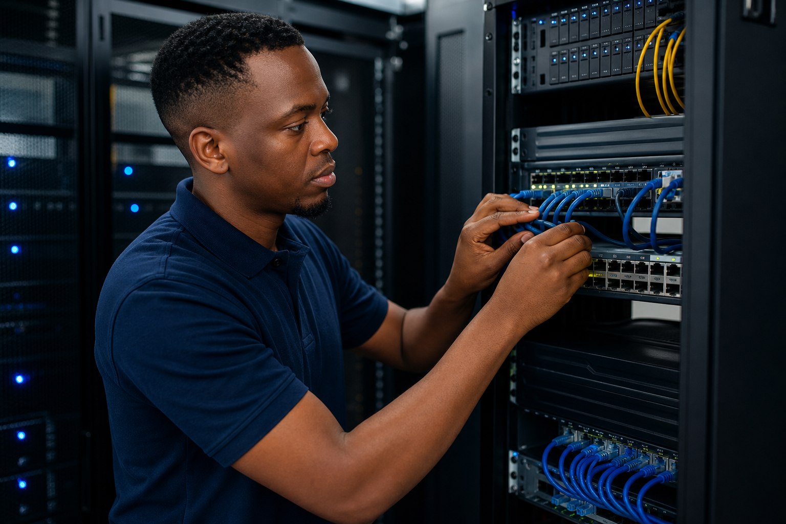 Emos IT technician maintaining business network infrastructure