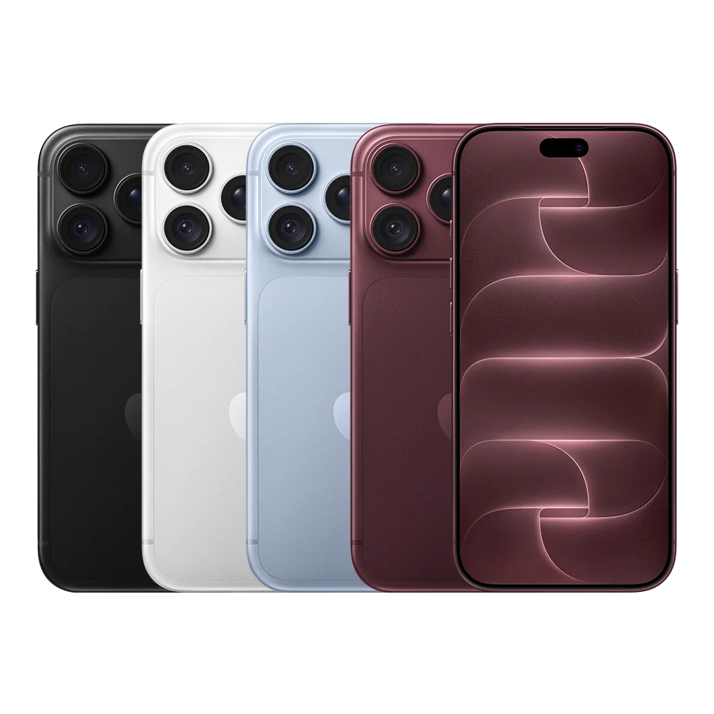 Apple iPhone 18 Pro official Apple image showing the Black, Silver, Glacier and Burgundy finishes