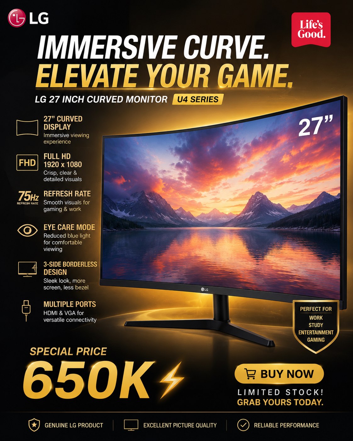 LG 27 inch curved monitor product offer